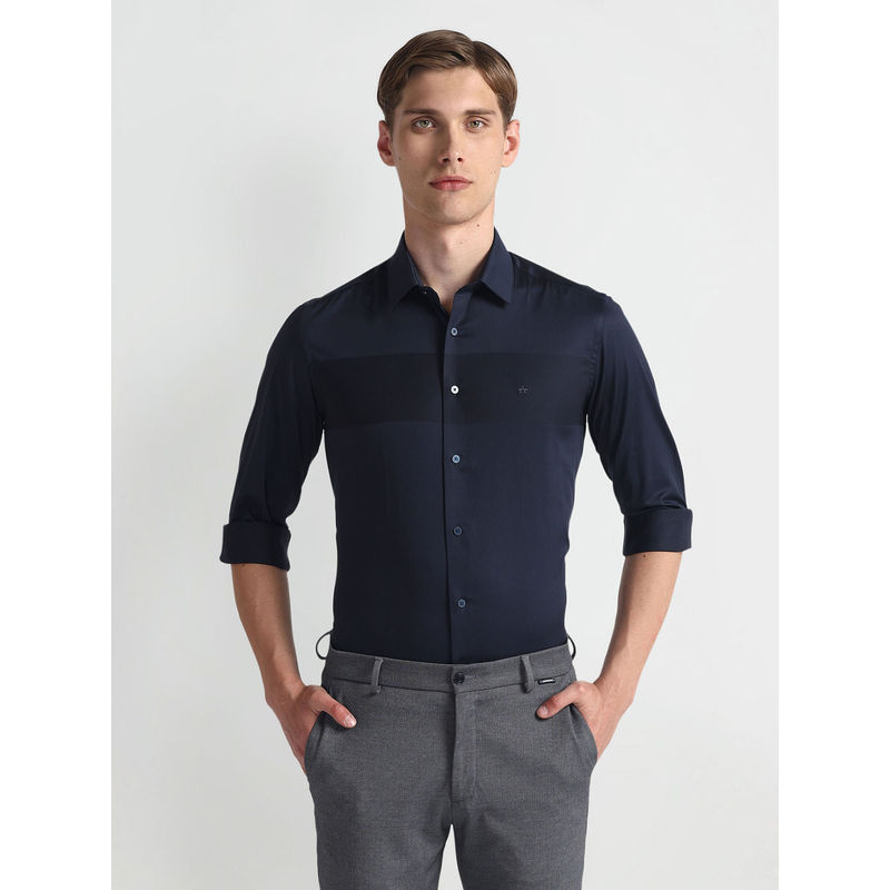 Arrow Newyork Tonal Solid Sateen Blue Formal Shirt (40)