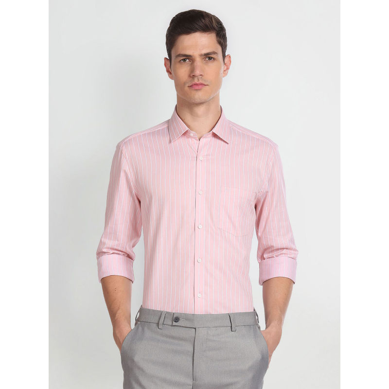 Arrow Vertical Stripe Pure Cotton Pink Formal Shirt (39)