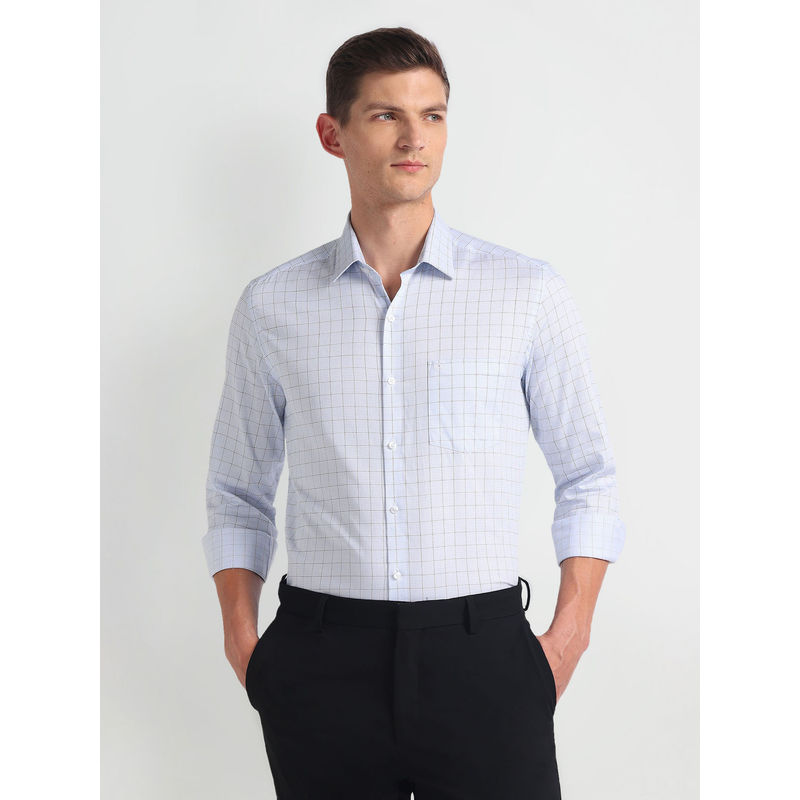 Arrow Manhattan Slim Fit Twill Blue Formal Shirt (42)