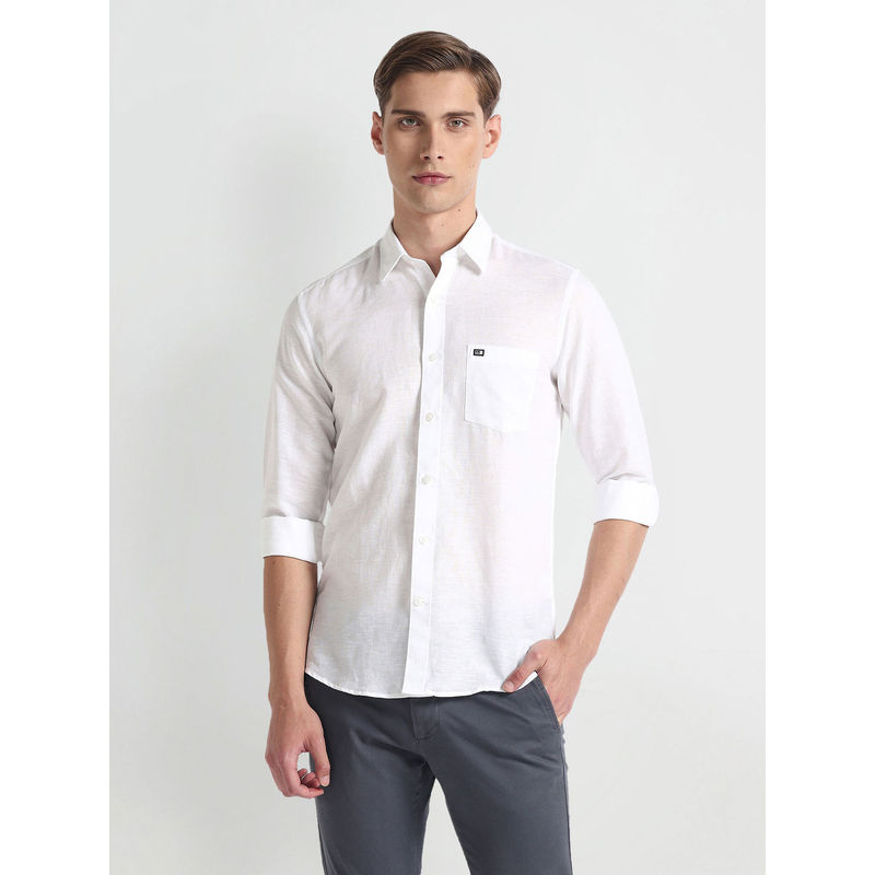 Arrow Sports Linen Slim Fit White Casual Shirt (44)