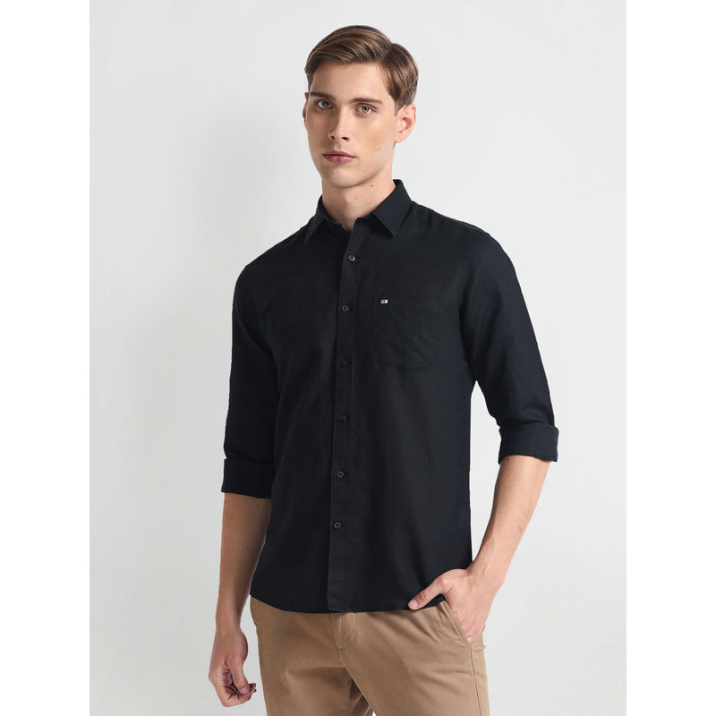 Arrow Sports Linen Blend Slim Fit Black Casual Shirt (42)