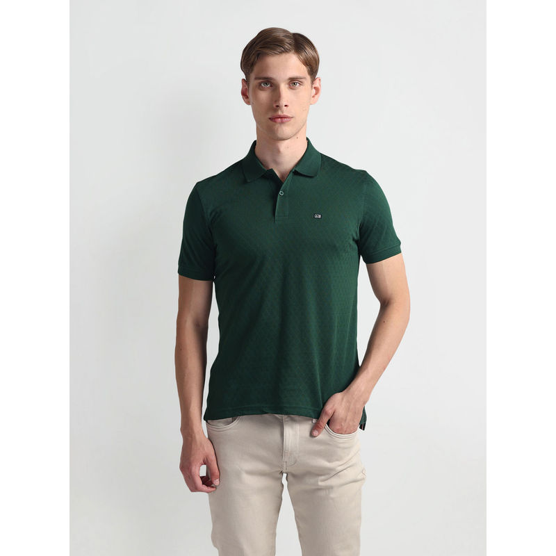 Arrow Sports Geometric Patterned Self Design Logo Polo T-Shirt (M)