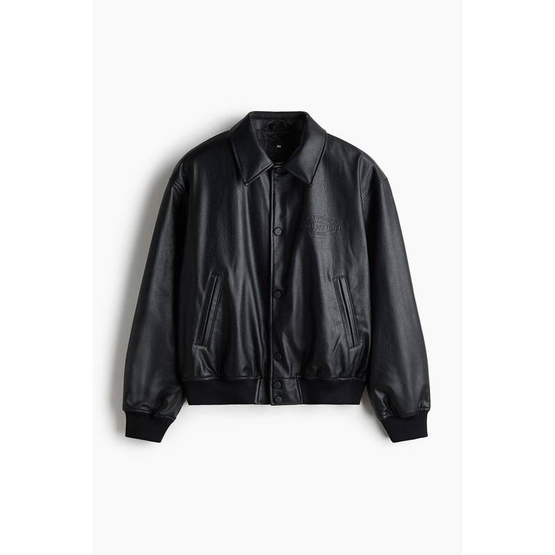 H&M Men Black Coated Baseball Jacket (S)