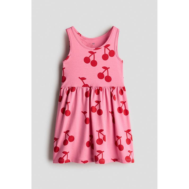 H&M Girls Pink Printed Cotton Dress (1.5-2 Years)