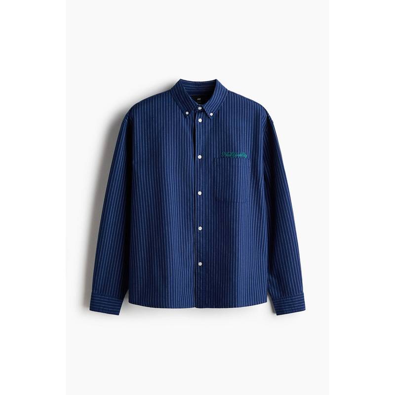 H&M Men Navy Blue Relaxed Fit Oxford Shirt (M)