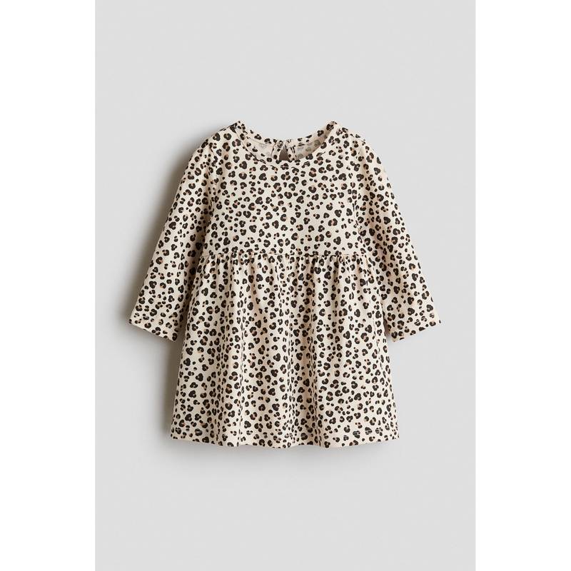H&M Girls Beige Printed Cotton Dress (4-6 Months)