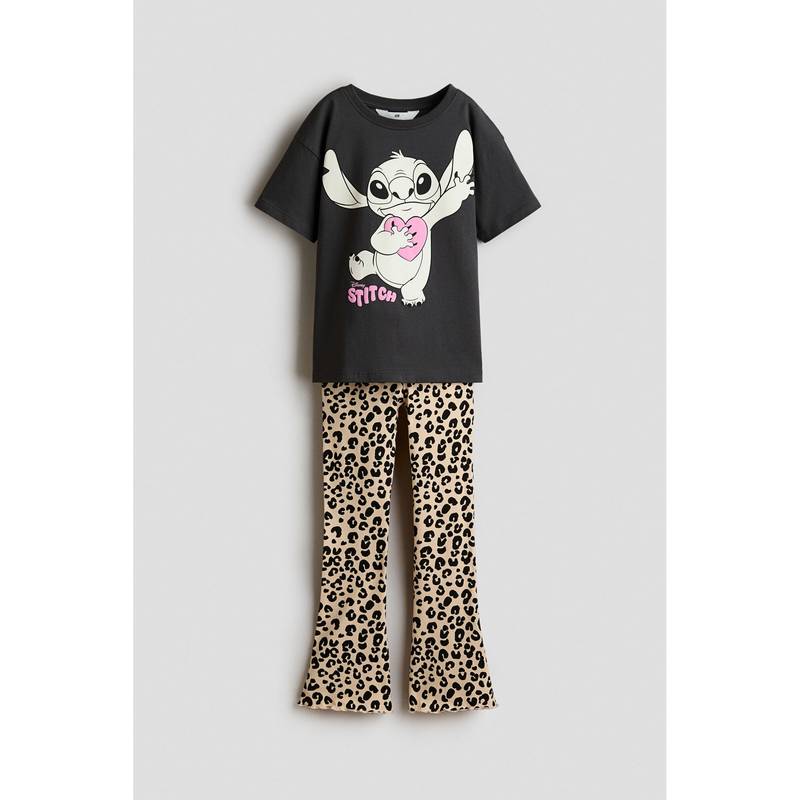 H&M Girls Grey 2-Piece Printed Cotton T-Shirt And Leggings (1.5-2 Years)