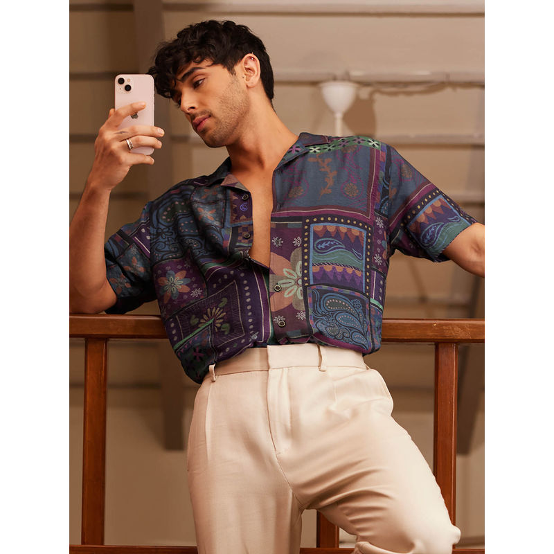 The Souled Store Tss Originals Dark Paisley Holiday Shirt (XL)