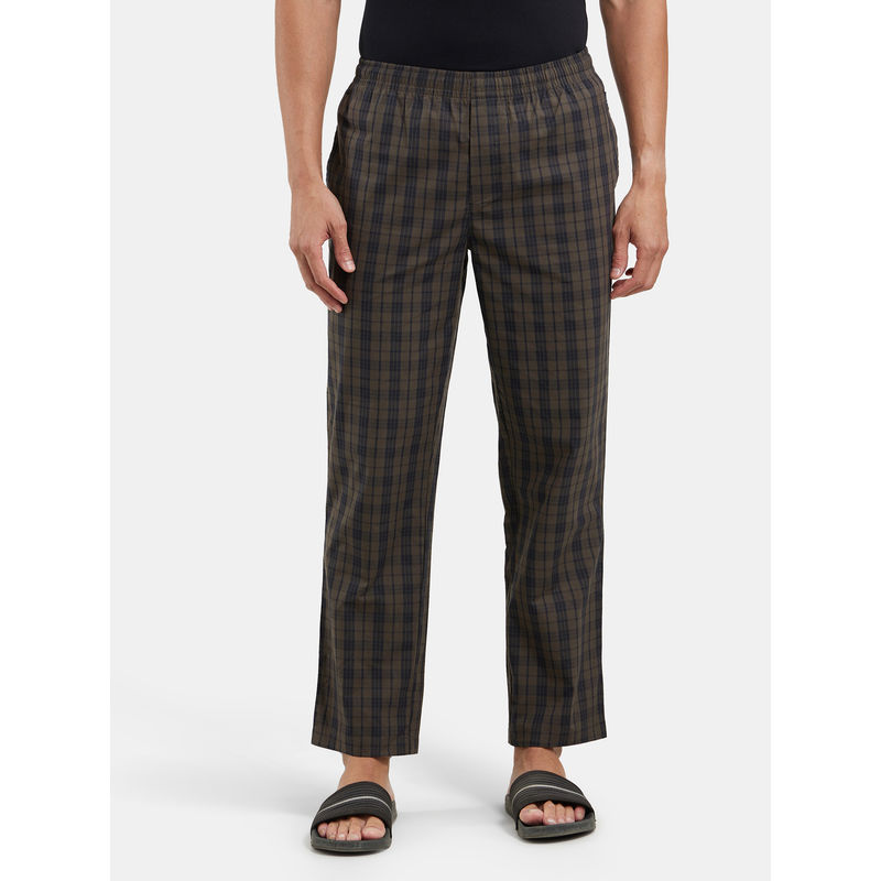 Jockey 9009 Men Cotton Woven Fabric Regular Fit Checkered Pyjama - Black Olive (S)