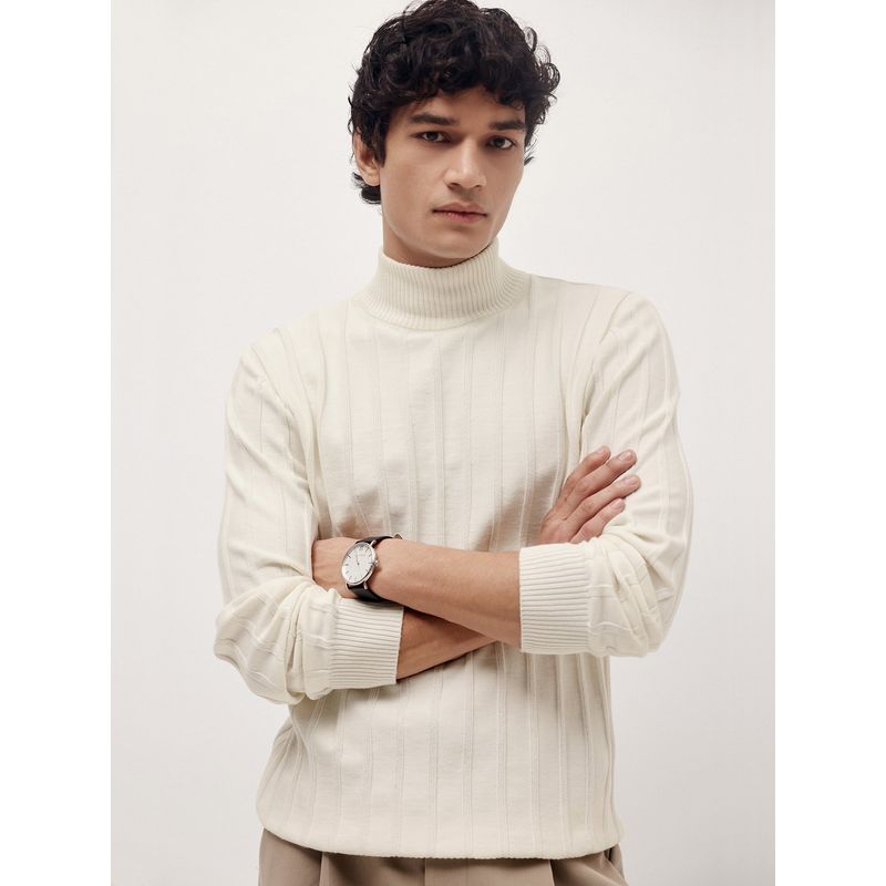 Andamen Men Cotton White High Neck Sweater (M)