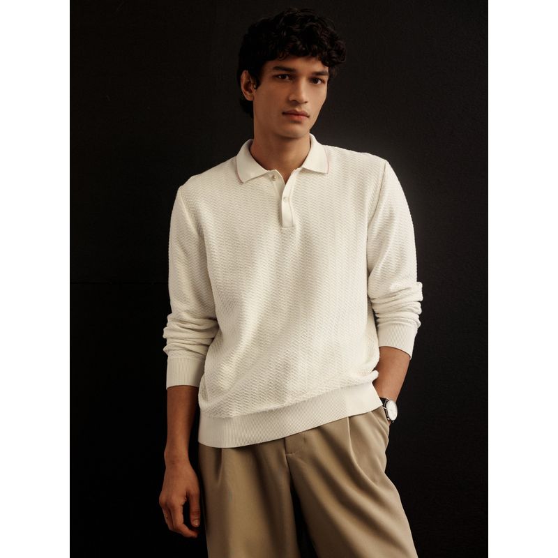 Andamen Men Wool Blend Beige Collar Neck Sweater (S)