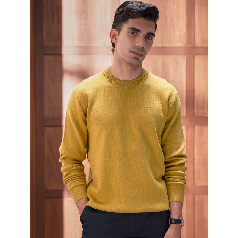 Andamen Men Cotton Yellow Crew Neck Sweater (S)