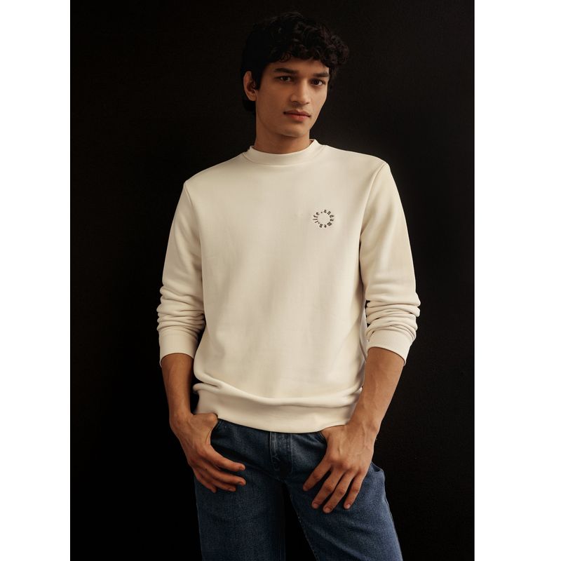 Andamen Men's Casual Cotton Blend Regular Fit Off White Sweatshirt (S)