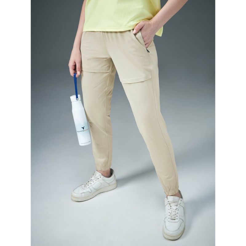Technosport Beige Solid Relaxed Fit Joggers (M)