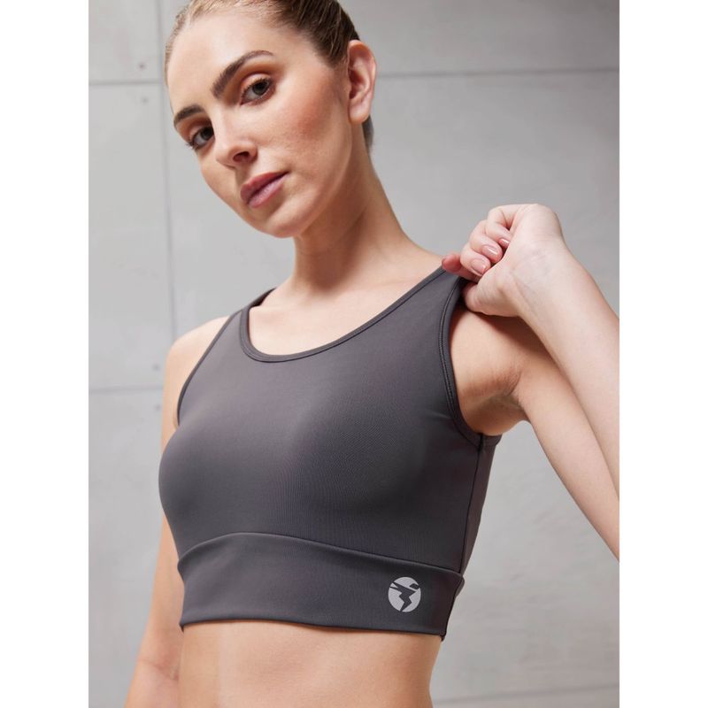 Technosport Grey Solid Slim Fit Bra (XL)