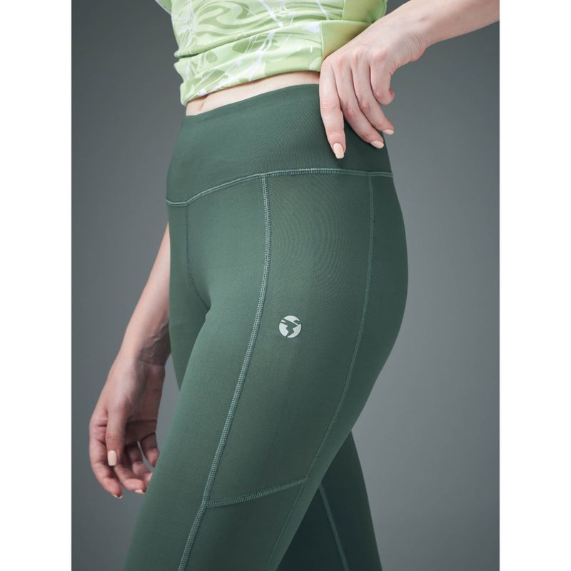 Technosport Green Solid Skinny Fit Tights (XL)