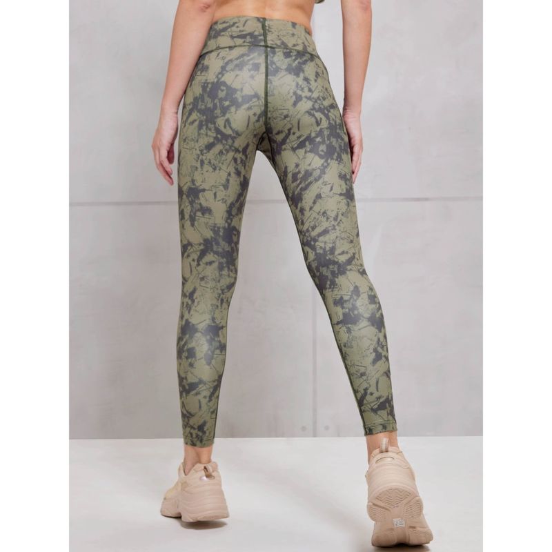 Technosport Olive Printed Skinny Fit Tights (XL)