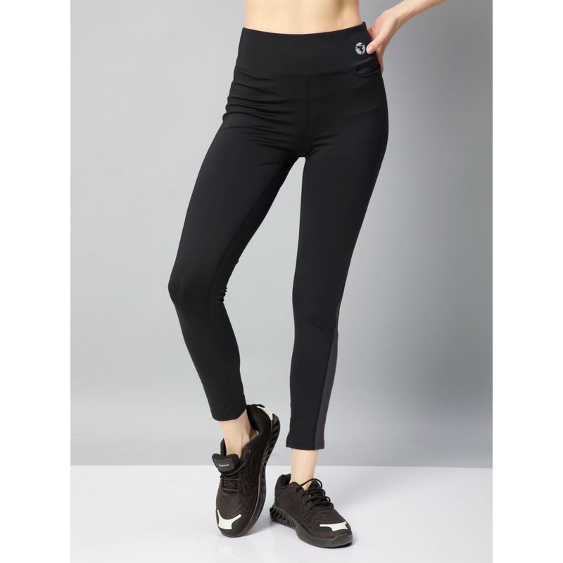 Technosport Black Solid Skinny Fit Tights (L)