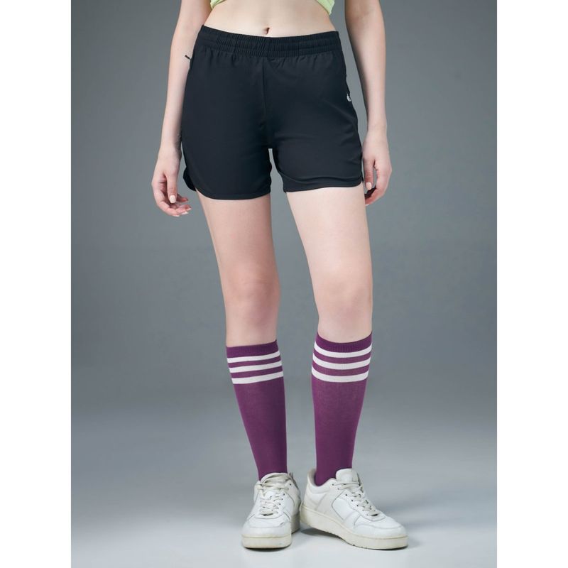 Technosport Black Solid Regular Fit Shorts (S)