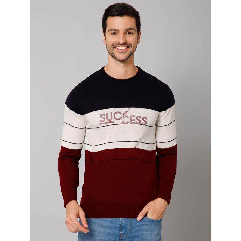 Cantabil Men Maroon Full Sleeves Sweater (L)