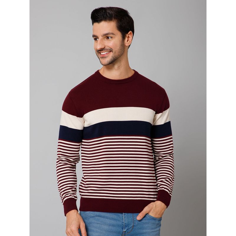 Cantabil Men Wine Full Sleeves Sweater (L)