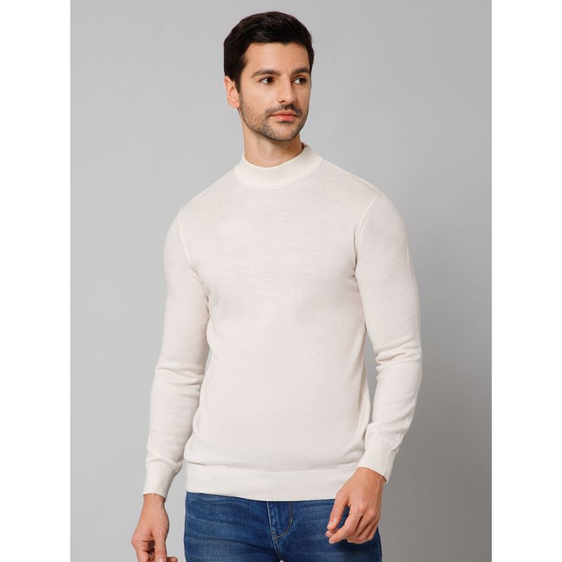Cantabil Men Off White Full Sleeves Sweater (M)