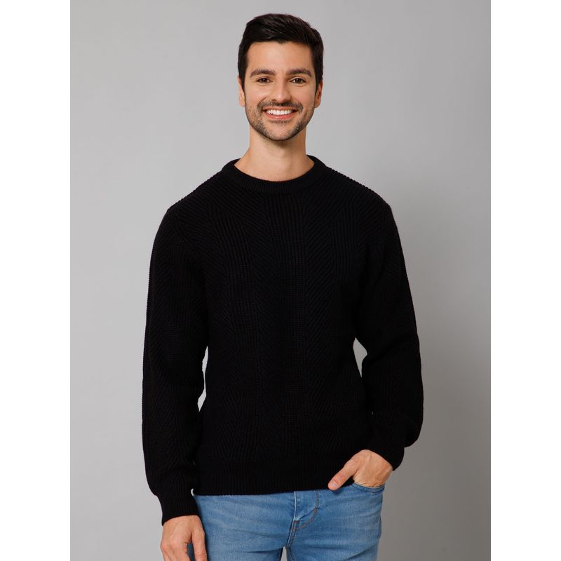 Cantabil Men Black Full Sleeves Sweater (L)