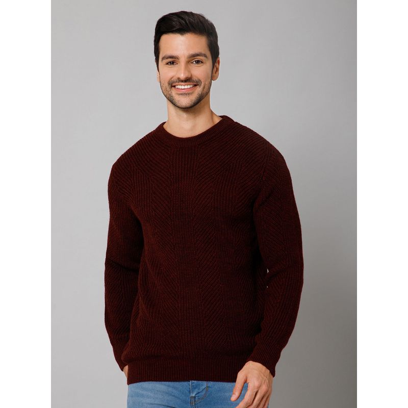 Cantabil Men Rust Full Sleeves Sweater (M)