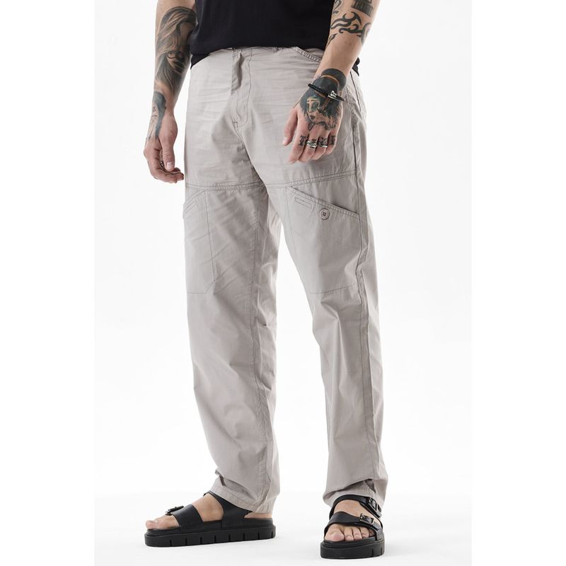 Snitch Beige Solid Relaxed Casual Cargo Pants for Men (32)