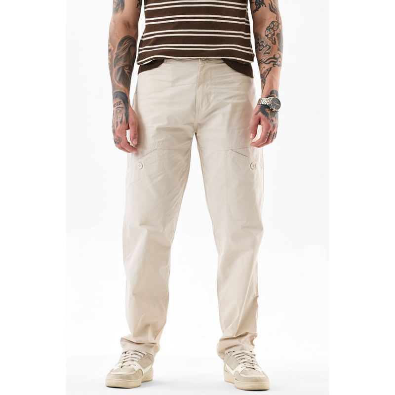 Snitch Beige Solid Relaxed Casual Cargo Pants for Men (38)