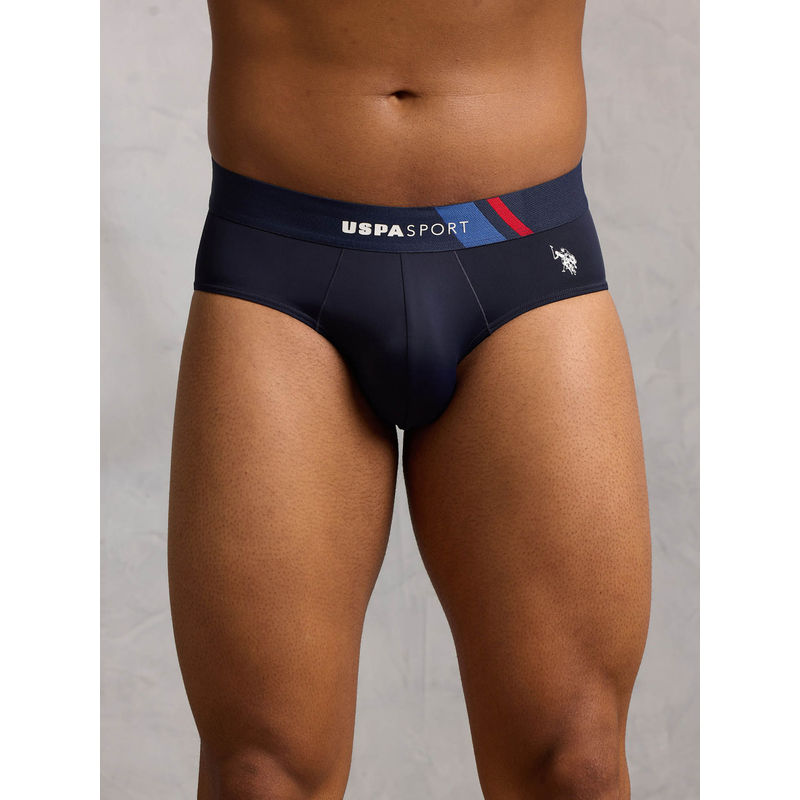 U.S. POLO ASSN. Navy Blue Micro Fibre Sports High Stretch Brief (S)