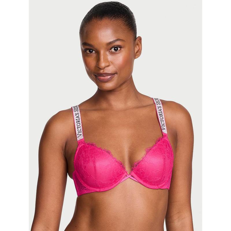Victoria's Secret Very Sexy Shine Strap Rose Lace Lightly Lined Low-Cut Demi Bra (32C)