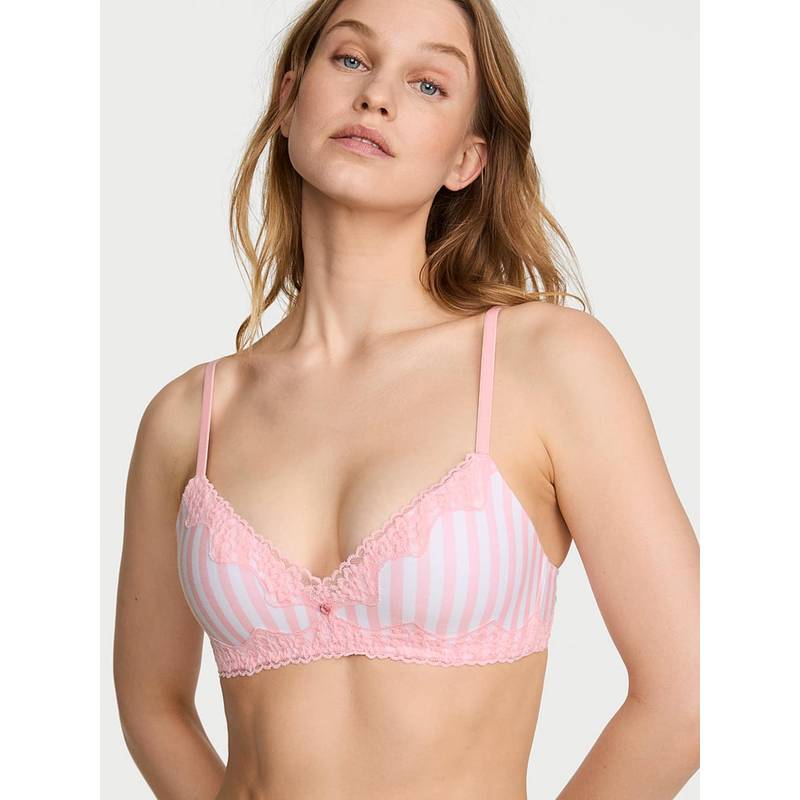 Victoria's Secret The Cotton Lace-Trim Lightly Lined Wireless Bra (36DD)