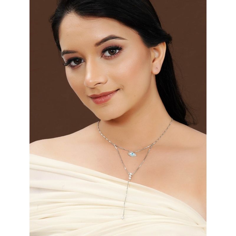 Buy Designbox Layered Silver Chain with Evil Eye Pendant Online