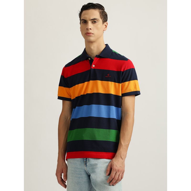 GANT Men Multi-Color Striped Regular Polo T-Shirt (M)