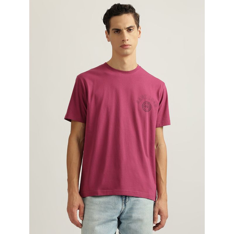 GANT Mens Magenta Solid Round Neck Short Sleeves T-Shirt (S)