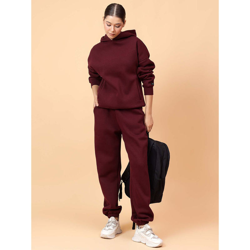 Fitkin Women's Solid Burgundy Cozy core Fleece Hoodie (M)