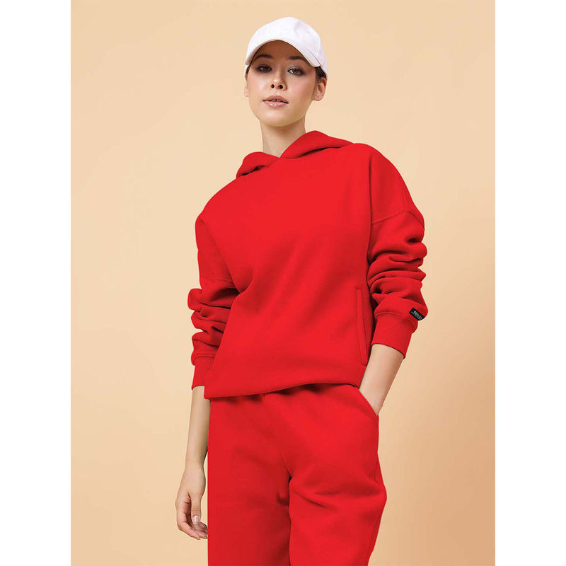 Fitkin Women's Solid Red Green Cozy core Fleece Hoodie (L)