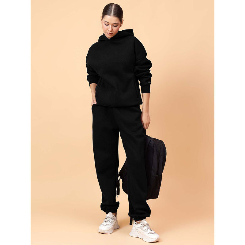 Fitkin Women's Solid Black Cozy core Fleece Hoodie (M)