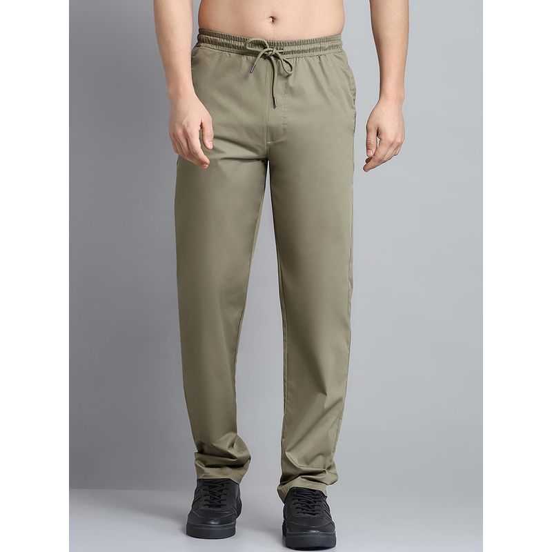 Monte Carlo Men Solid Olive Mid Rise Regular Fit Trackpant (L)