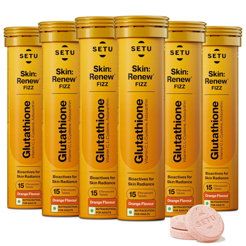 Setu Skin Renew L-Glutathione Tablets with Vitamin C for Clear & Glowing Skin - Orange (Pack of 6)