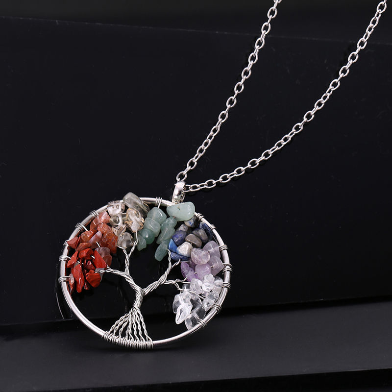 Amazon.com: Top Plaza 7 Chakra Healing Crystal Necklace Tree of Life Wire  Wrapped Pendant Necklace Reiki Stone Gemstone Quartz Jewelry for Womens  Girls : Clothing, Shoes & Jewelry