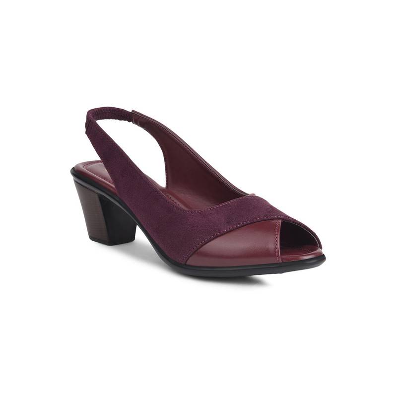Bata Stylish Women Maroon Peep Toe Block Sandal Heels (UK 5)
