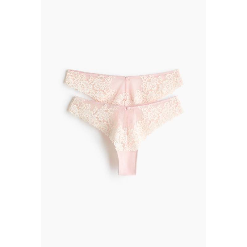 H&M Women Pink 2-Pack Lace Brazilian Briefs (XS)