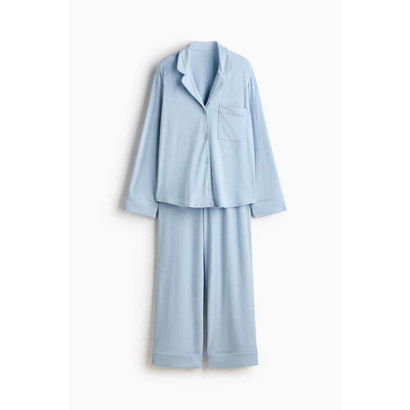 H&M Women Blue Viscose-Blend Pyjamas and Shirt (L)