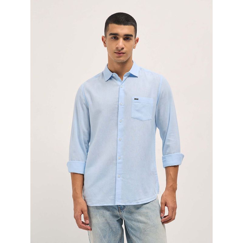 THE BEAR HOUSE Men Slim Fit Blue Solid Casual Shirt (M)