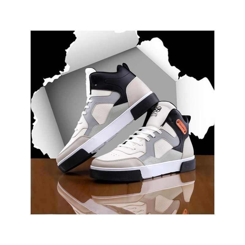 Bacca Bucci Beige Anarchist Korean Style High Top Streetwear Sneakers for Men (UK 7)