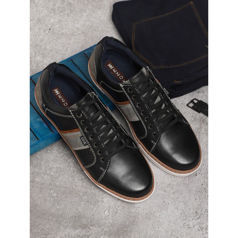 EZOK Men Black Lace Up Textured Leather Sneakers (UK 10)