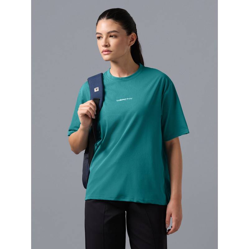 Technosport Women Printed Boxy Fit Round Neck Sports T-Shirt With Cotflex (S)