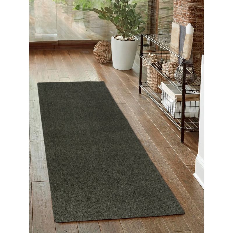 OBSESSIONS Polyester Anti-Skid Solid Bedside Runner Green (2X5 Feet) (2x5 Feet)